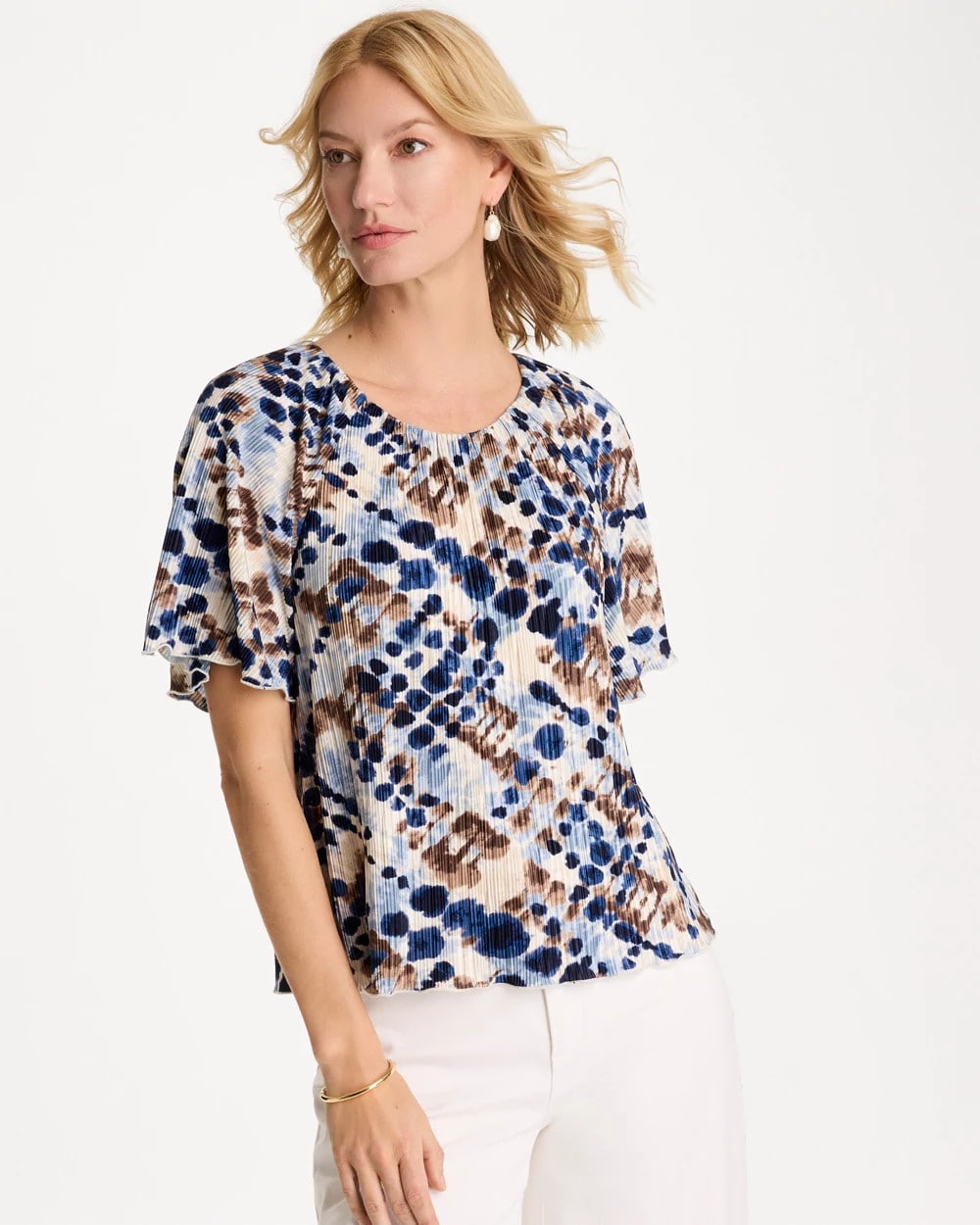 Chico's | Printed Bodre Tee/ Passport Blue
