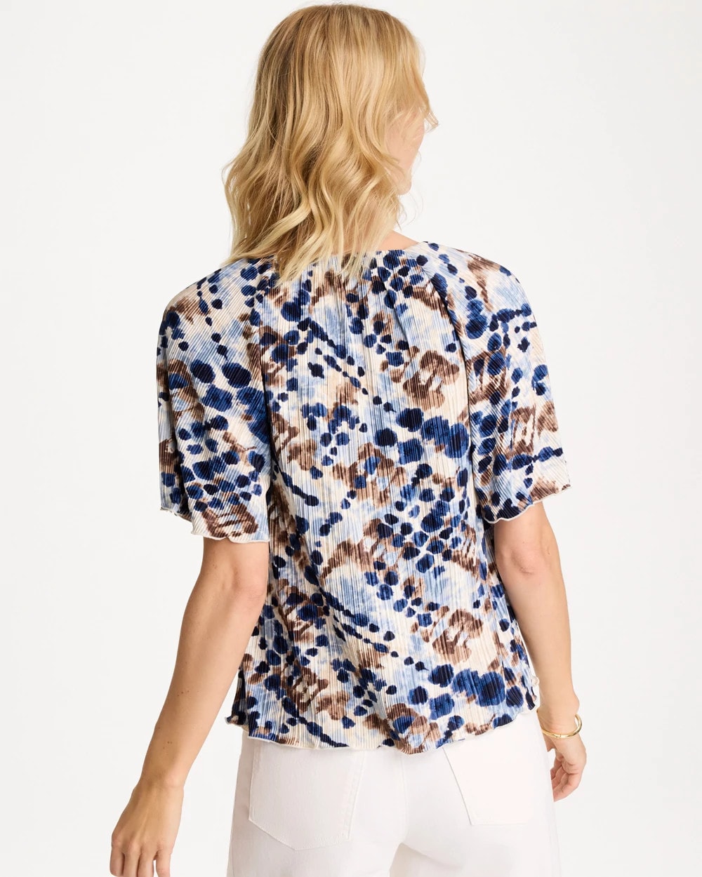 Chico's | Printed Bodre Tee/ Passport Blue
