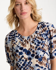 Chico's | Printed Bodre Tee/ Passport Blue