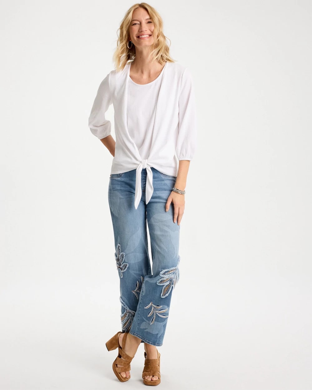 Chico's | Knit Gauze Tie-Front Cardigan/ Alabaster