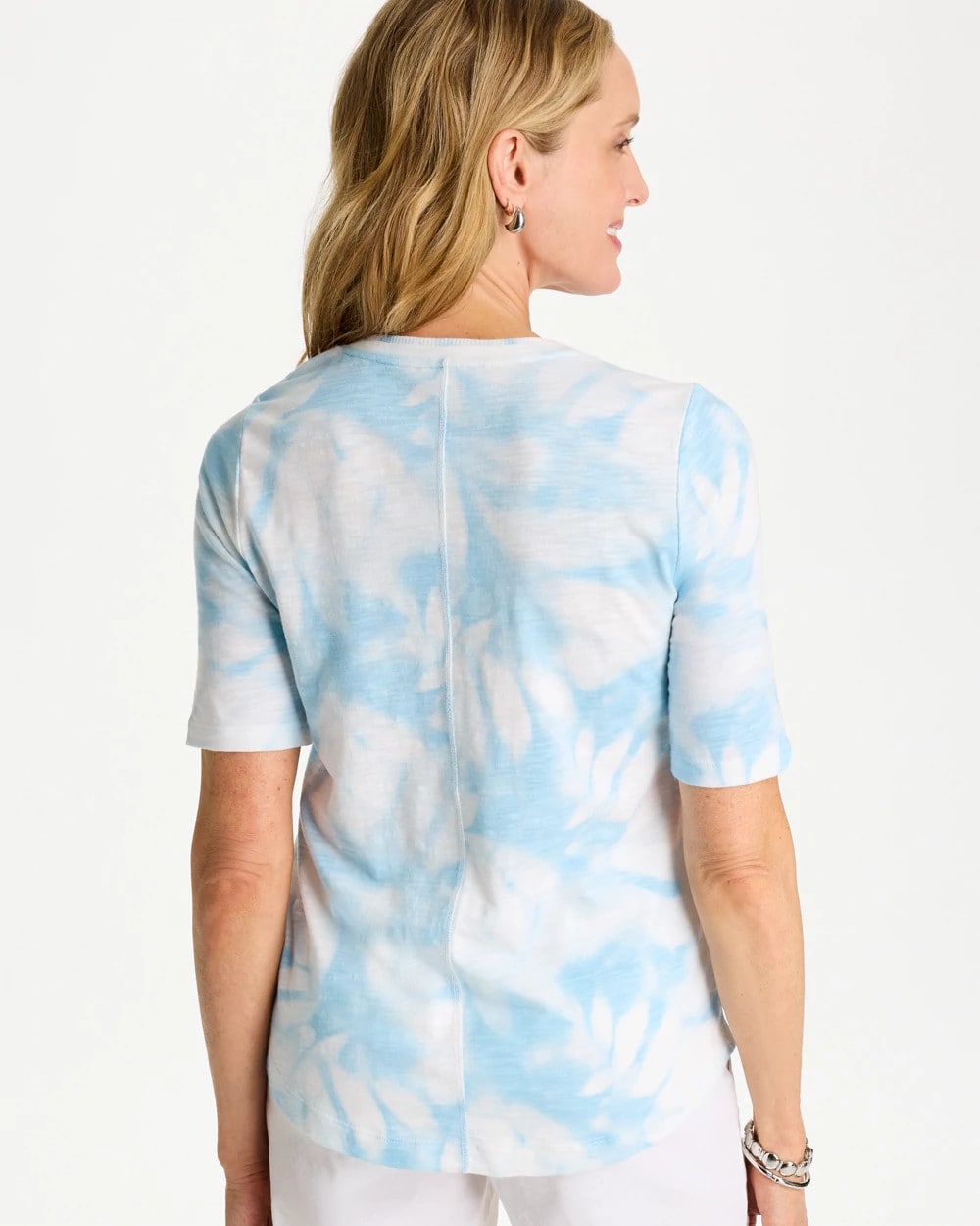 Chico's | Tie-Dye Palm Cotton Slub V-Neck Tee/ Blue Haven