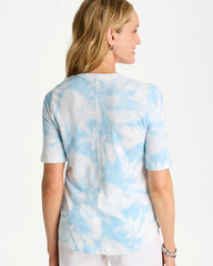 Chico's | Tie-Dye Palm Cotton Slub V-Neck Tee/ Blue Haven