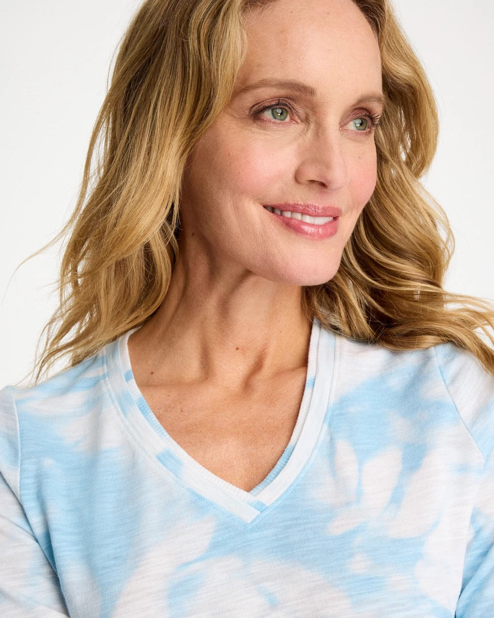 Chico's | Tie-Dye Palm Cotton Slub V-Neck Tee/ Blue Haven