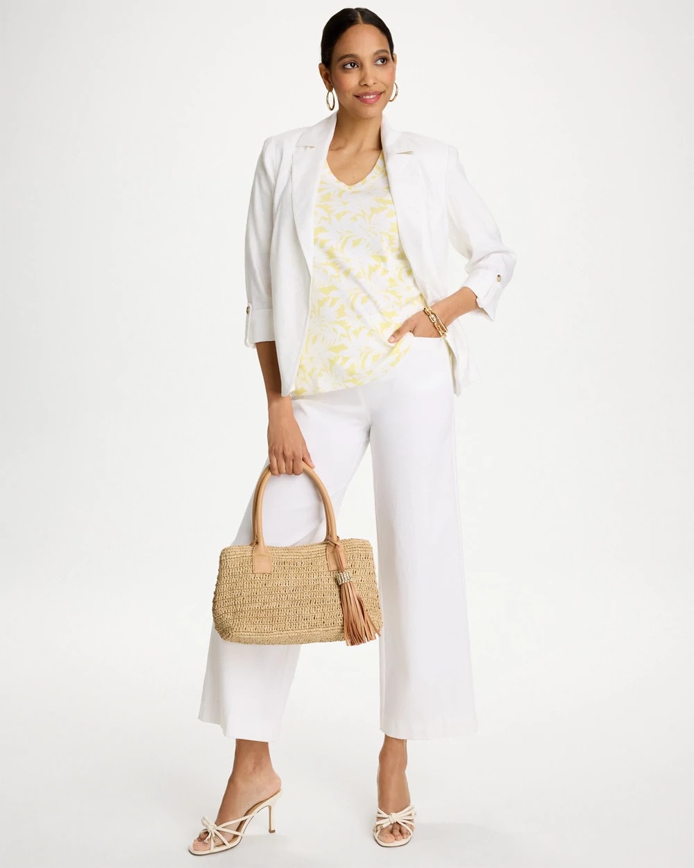 Chico's | Printed Pima Elbow-Sleeve Tee/ Sage Lime