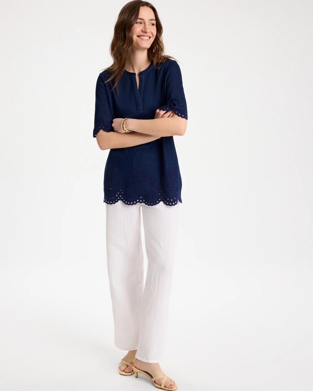Chico's | Embroidered Cotton-Blend Tunic/ Dark Wash