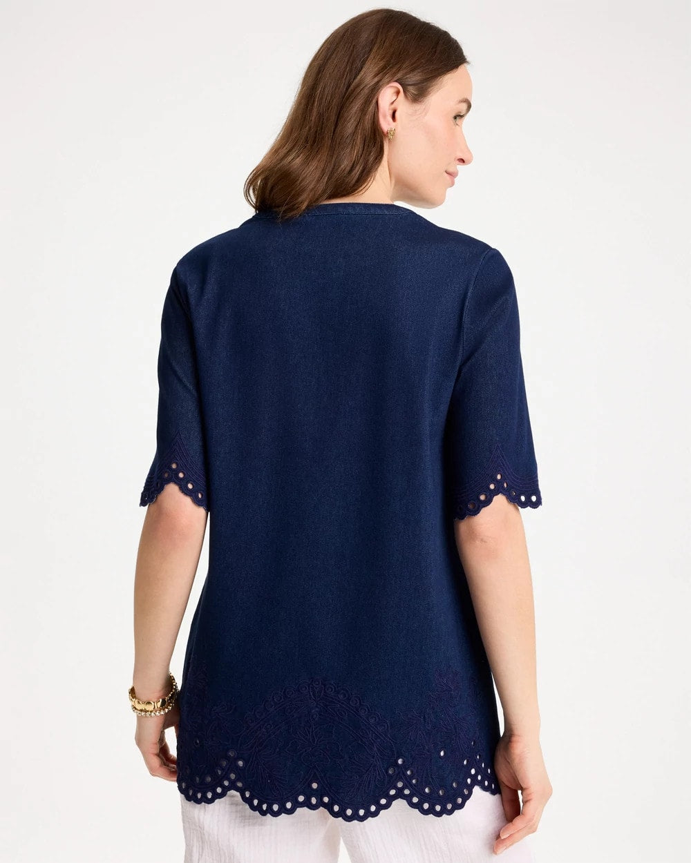 Chico's | Embroidered Cotton-Blend Tunic/ Dark Wash
