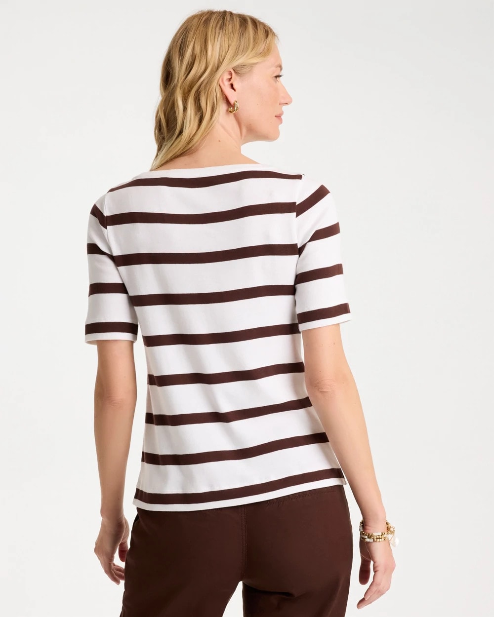Chico's | Striped Pima Elbow Sleeve Tee/ Alabaster
