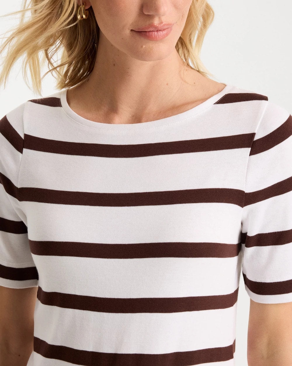 Chico's | Striped Pima Elbow Sleeve Tee/ Alabaster