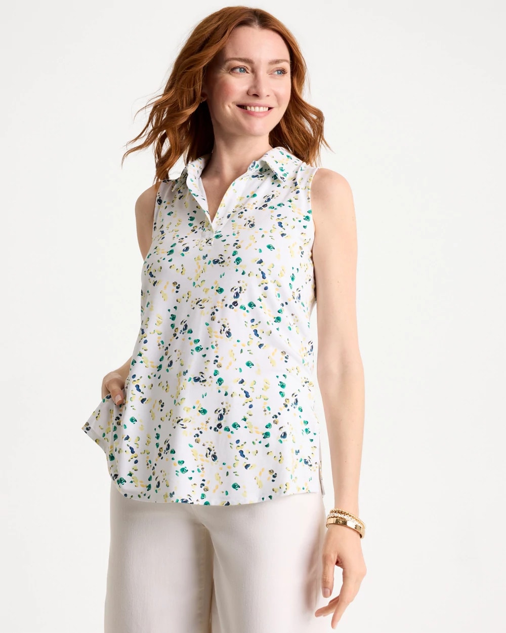 Chico's | Printed Collared Tunic Tank/ Sage Lime
