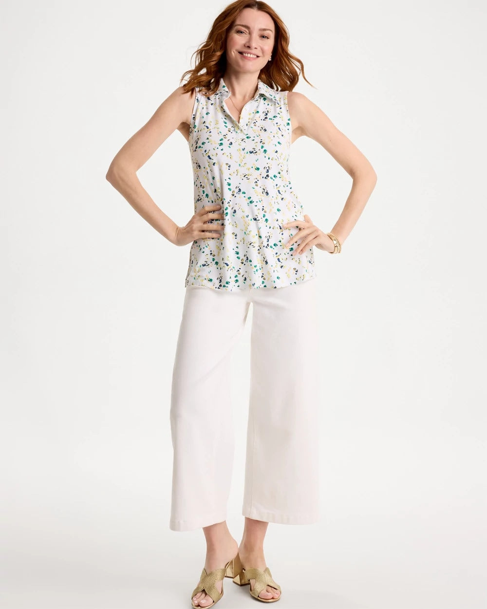Chico's | Printed Collared Tunic Tank/ Sage Lime