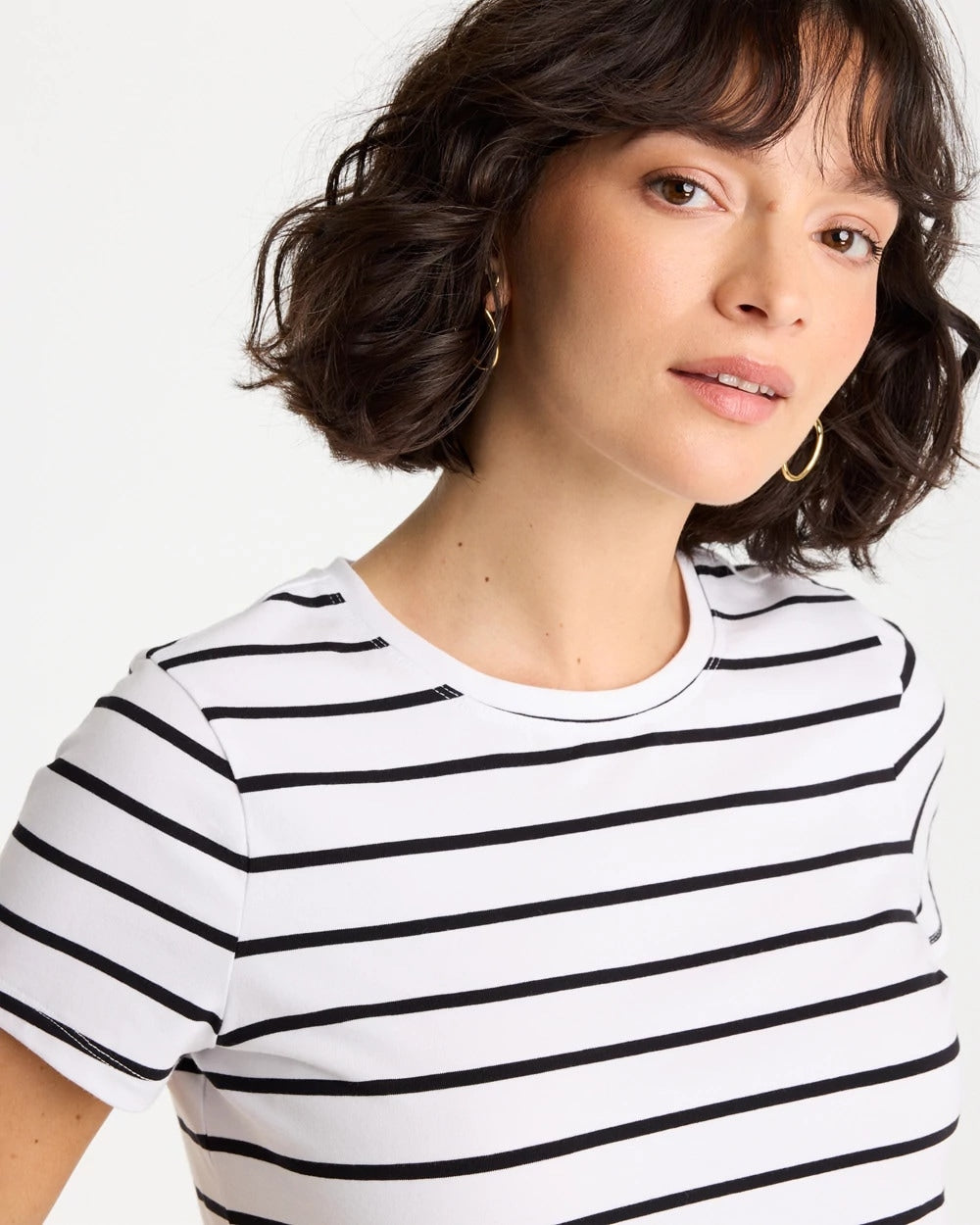 Chico's | Striped Cotton Stretch Cap-Sleeve Tee/ Black