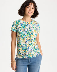 Chico's | Printed Cotton Stretch Cap-Sleeve Tee/ Alabaster