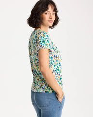 Chico's | Printed Cotton Stretch Cap-Sleeve Tee/ Alabaster