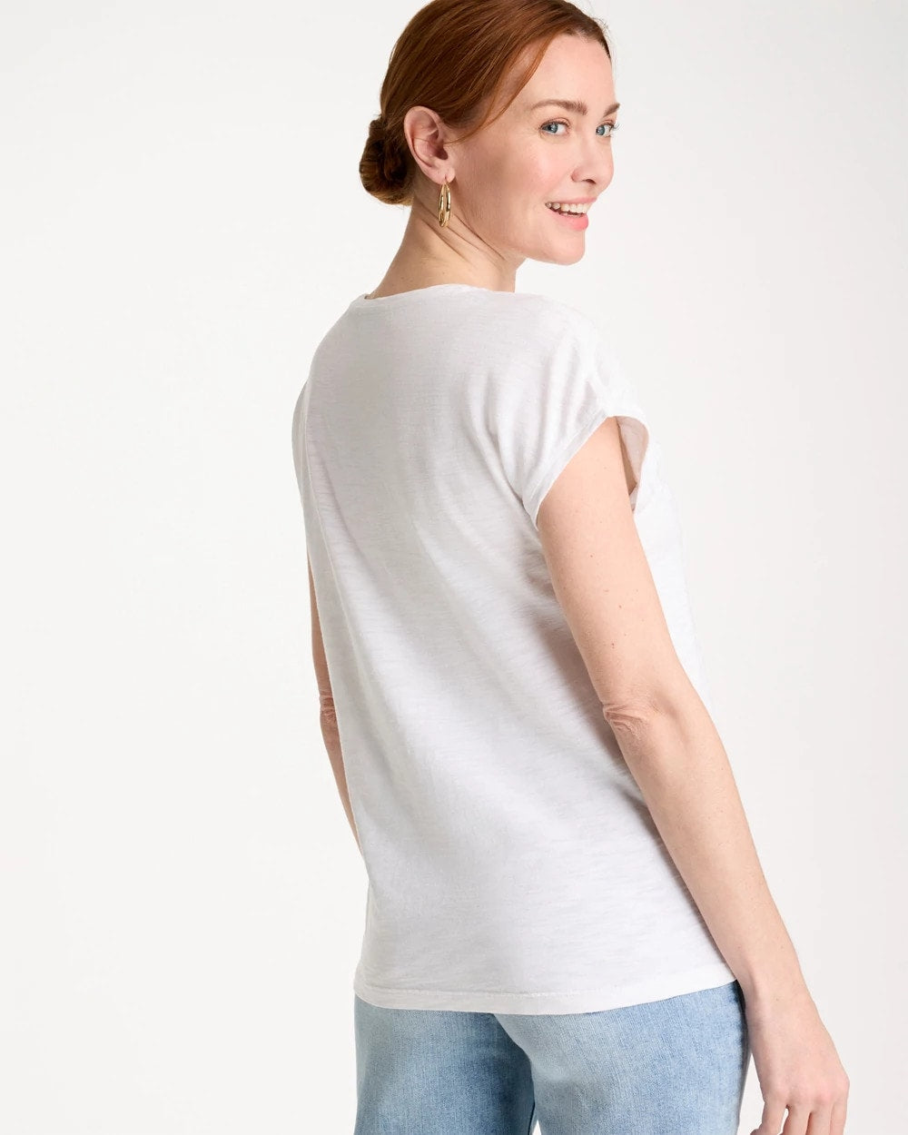 Chico's | Cotton Slub Embroidered Wedge Tee/ Alabaster