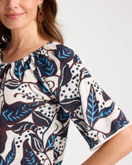 Chico's | Printed Linen Fringed Tee/ Passport Blue