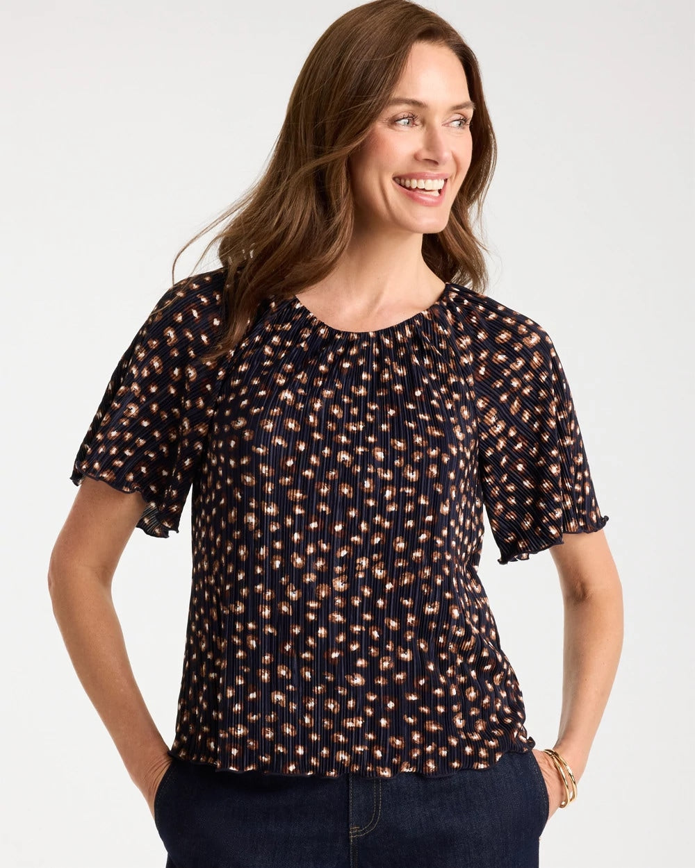 Chico's | Spotted Bodre Tee/ Passport Blue