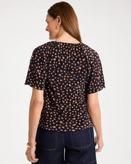 Chico's | Spotted Bodre Tee/ Passport Blue