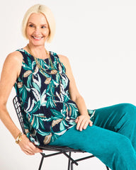 Chico's | Travelers™ Palm Pleated Chiffon Tank/ Kings Navy