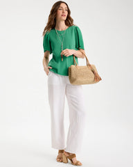 Chico's | Gauze Sleeve Soft-Stretch Tee/ Green Clover