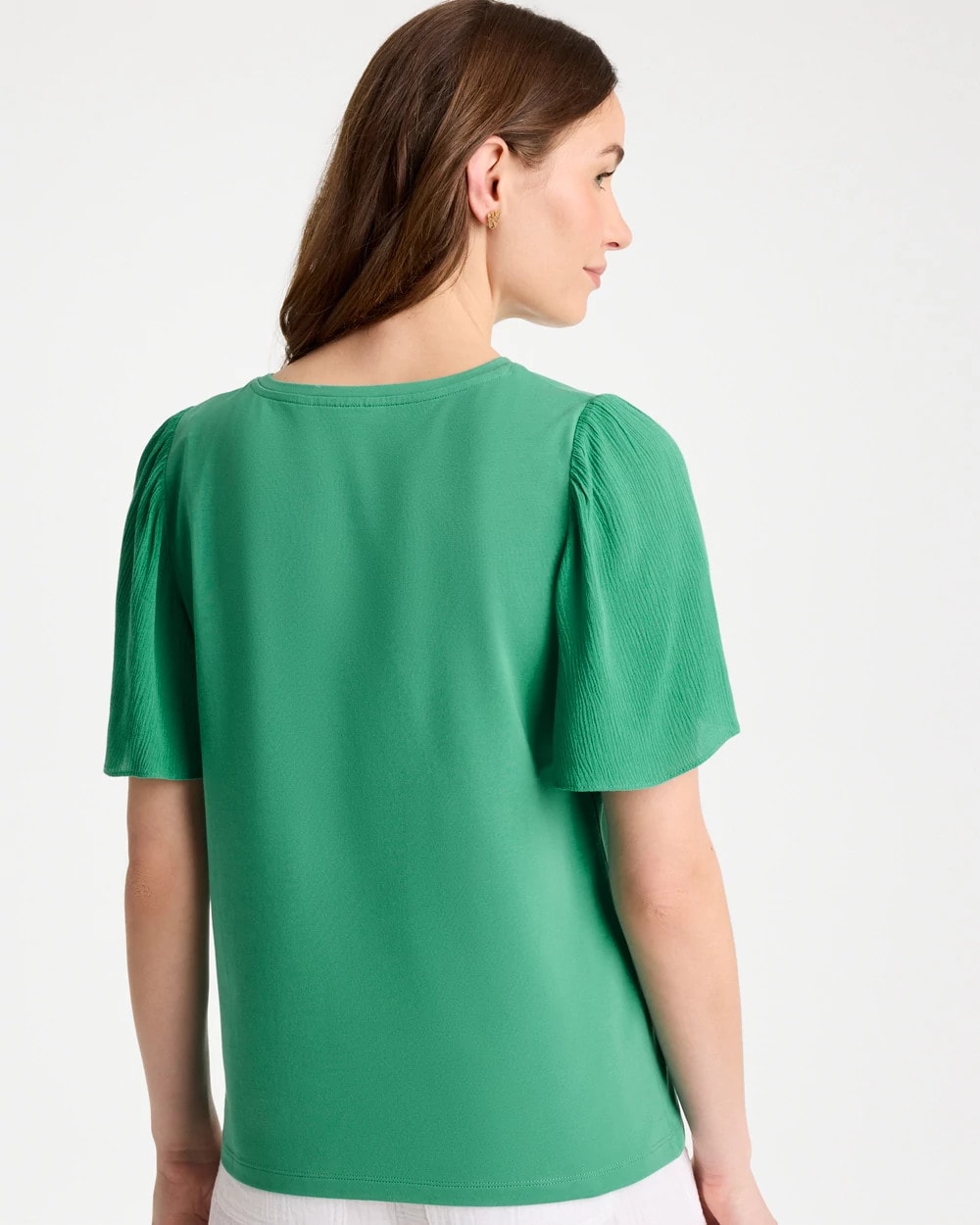 Chico's | Gauze Sleeve Soft-Stretch Tee/ Green Clover