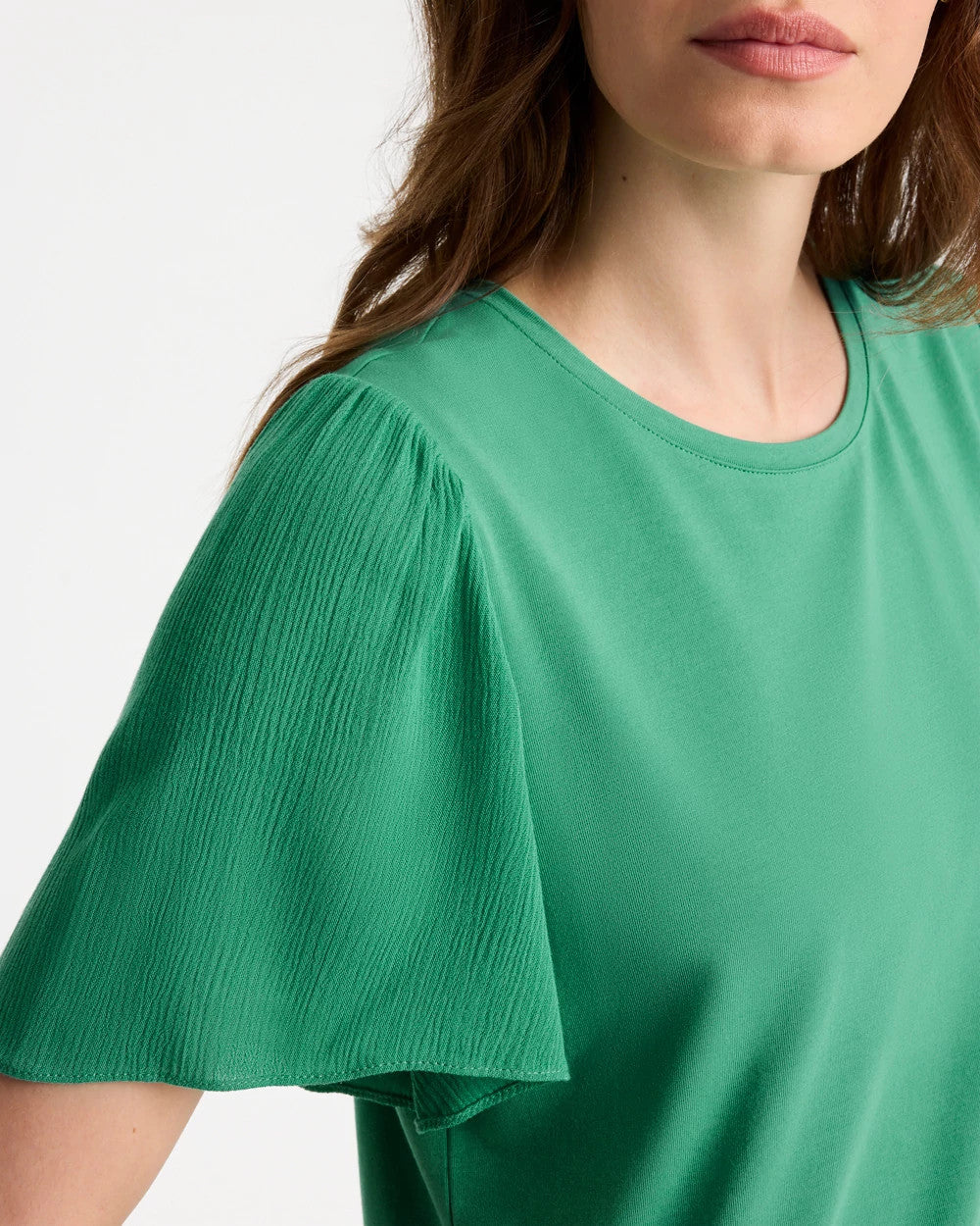 Chico's | Gauze Sleeve Soft-Stretch Tee/ Green Clover