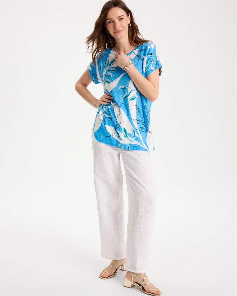 Chico's | Printed Linen Button Tunic/ Blue Tide
