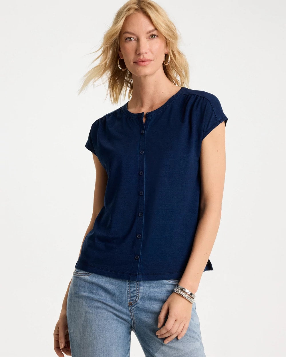 Chico's | Refined Denim Button Tee/ Riviera Authentic