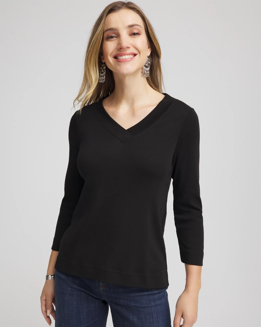 Chico's | Pima Cotton 3/4 Sleeve Tee/ Black