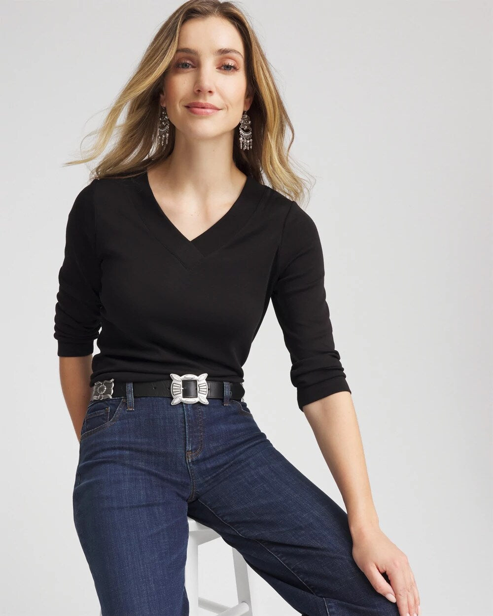 Chico's | Pima Cotton 3/4 Sleeve Tee/ Black