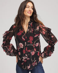 Chico's | Georgette Celtic Blooms Blouse/ Black