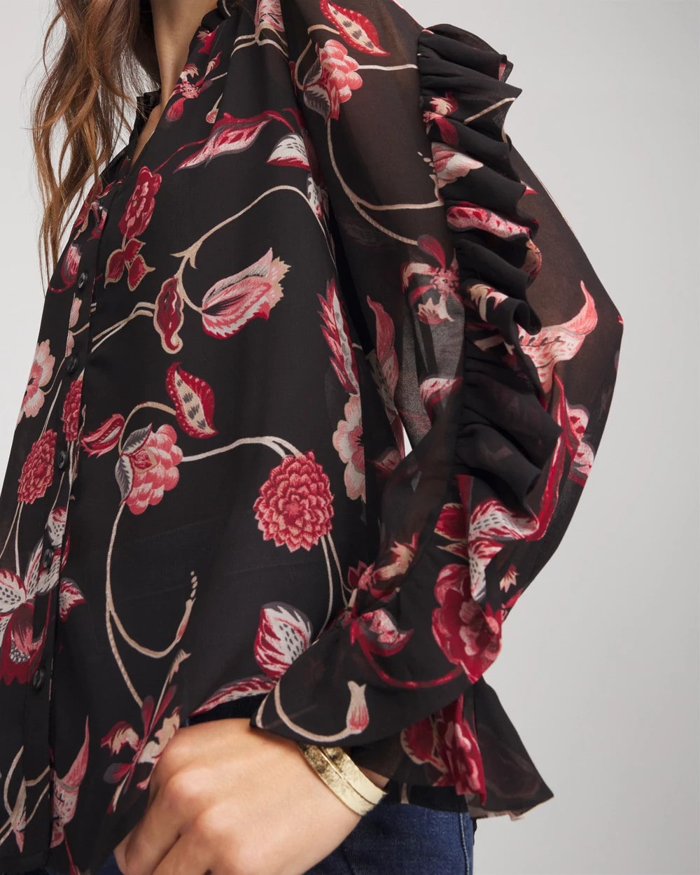 Chico's | Georgette Celtic Blooms Blouse/ Black