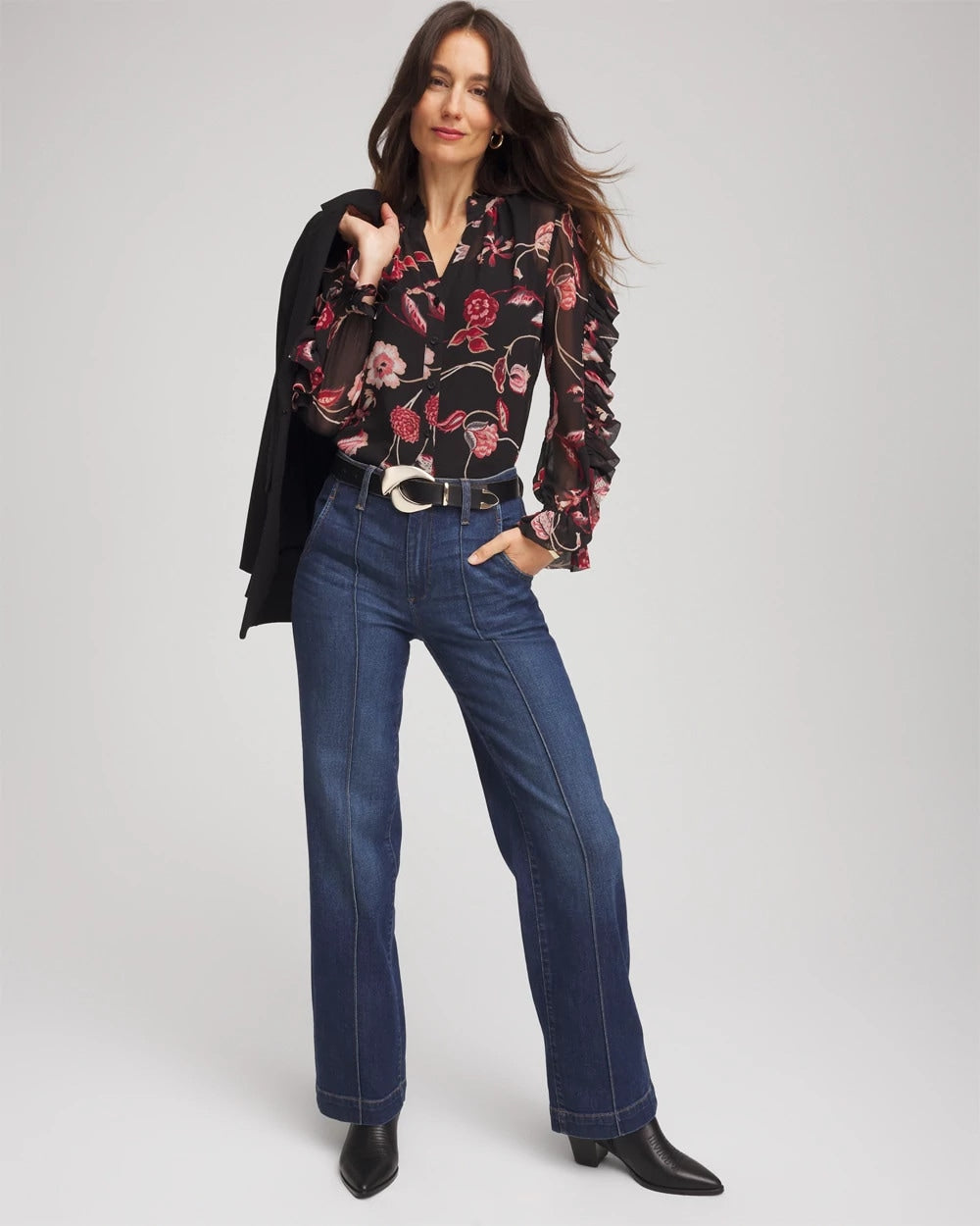 Chico's | Georgette Celtic Blooms Blouse/ Black