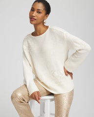 Chico's | Tonal Embroidered Boatneck Pullover Sweater/ English Cream