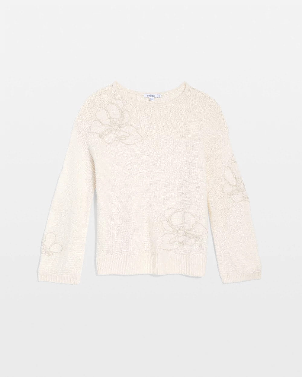 Chico's | Tonal Embroidered Boatneck Pullover Sweater/ English Cream
