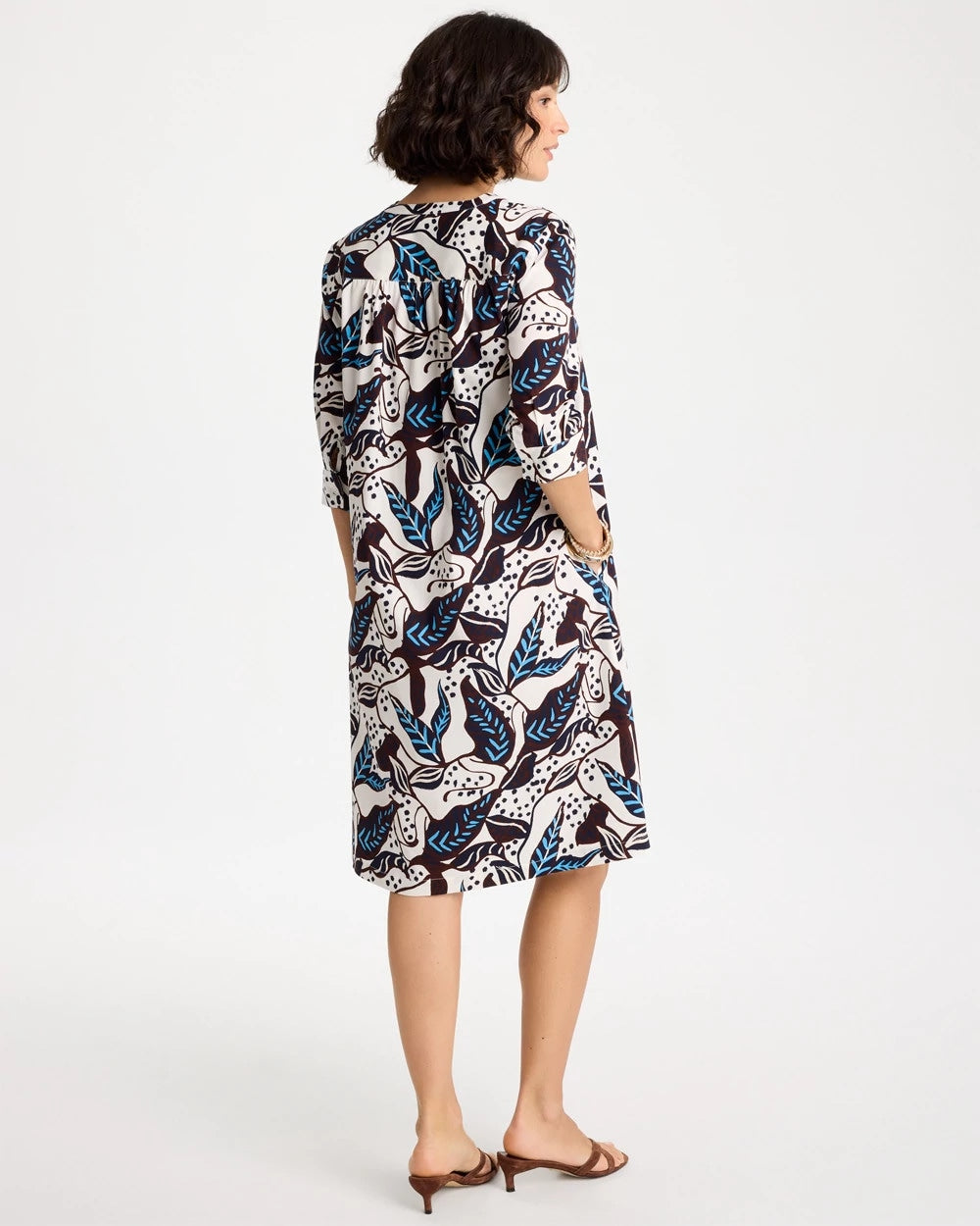 Chico's | Poplin Cotton Popover Printed Dress/ Passport Blue