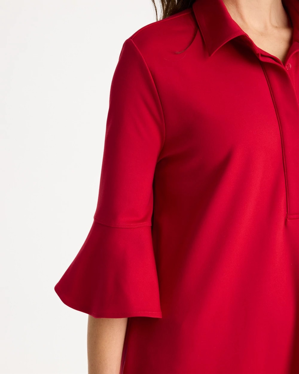 Chico's | Ponte Knit Flounce Sleeve Dress/ Cherry Lush