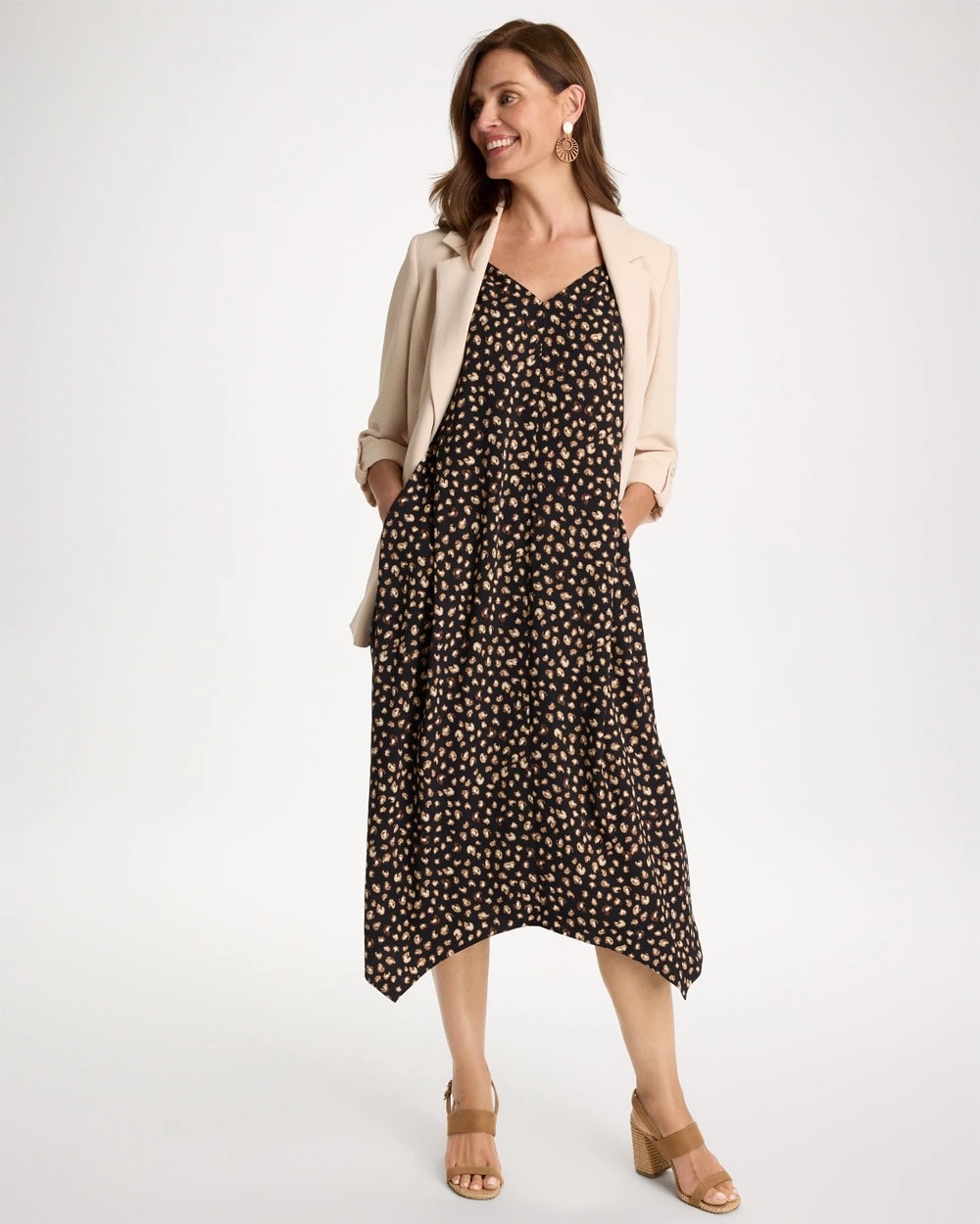 Chico's | Rayon-Silk Asymmetrical Hem Dress/ Black