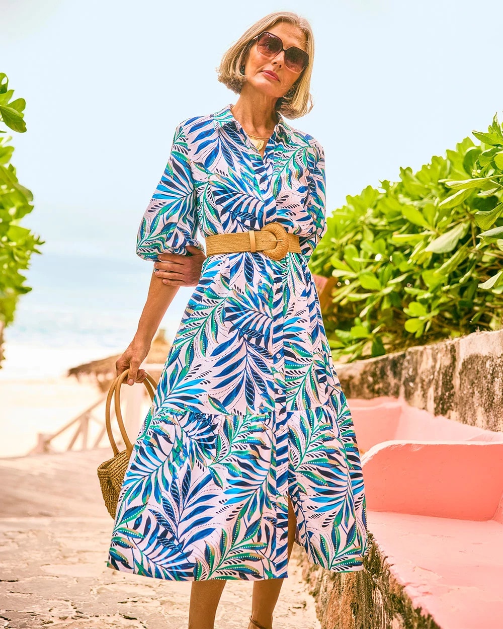 Chico's | Palm Cotton-Rayon Slub Shirtdress/ Passport Blue