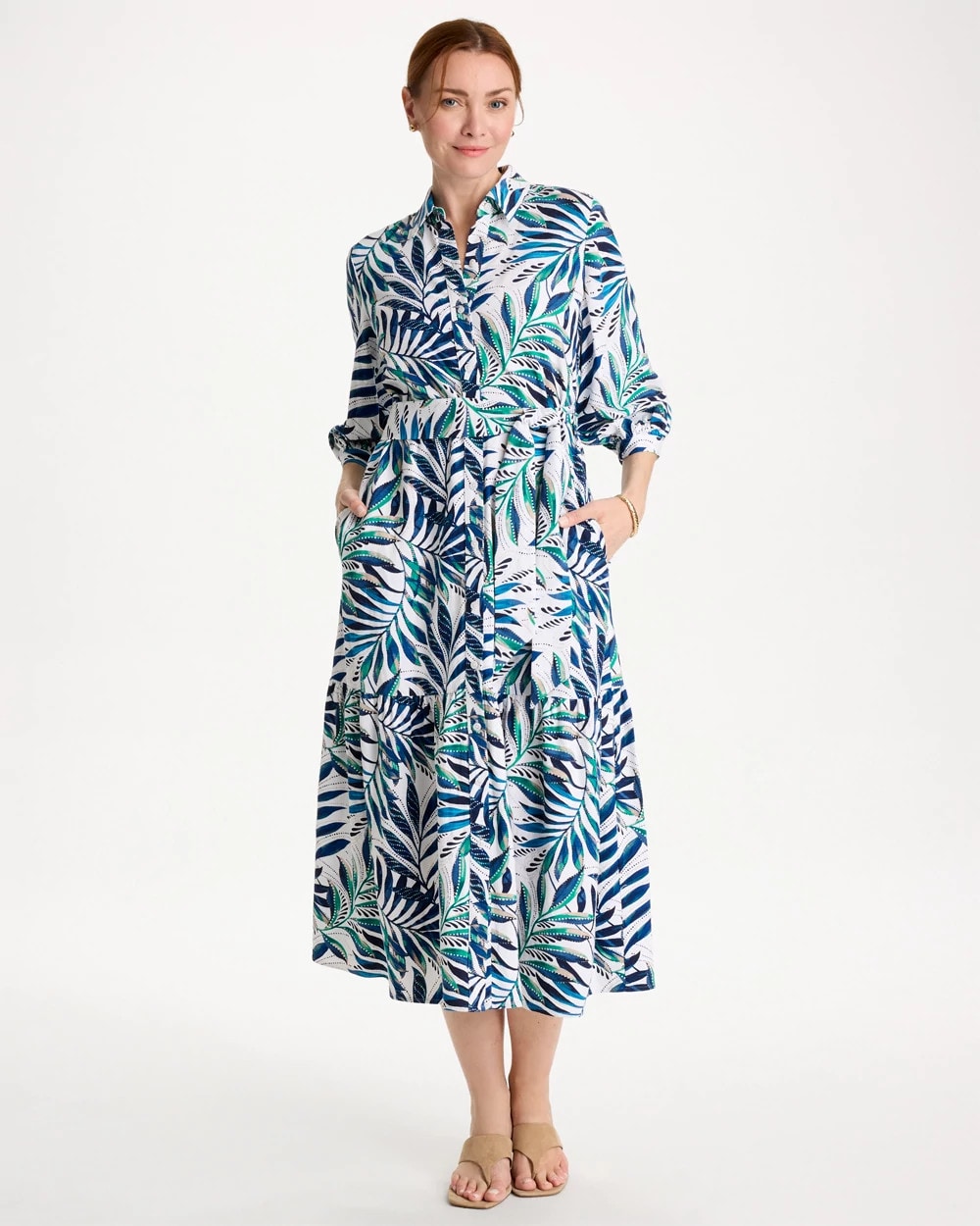 Chico's | Palm Cotton-Rayon Slub Shirtdress/ Passport Blue