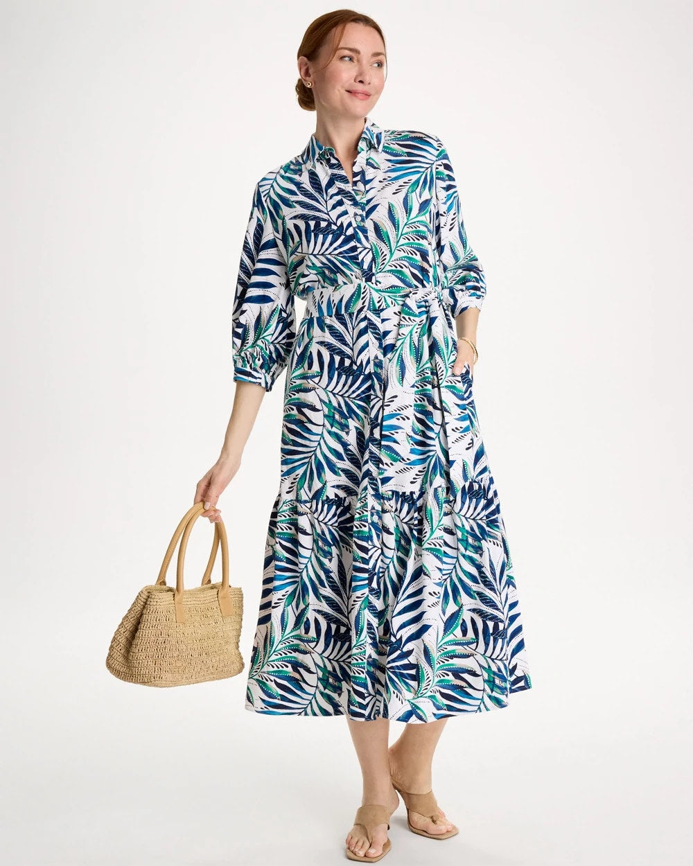 Chico's | Palm Cotton-Rayon Slub Shirtdress/ Passport Blue