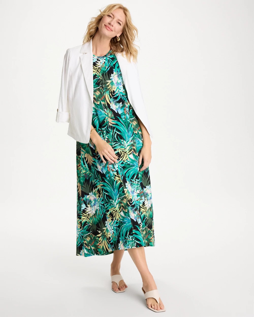 Chico's | Palm Printed Knit Maxi Dress/ Topanga Green