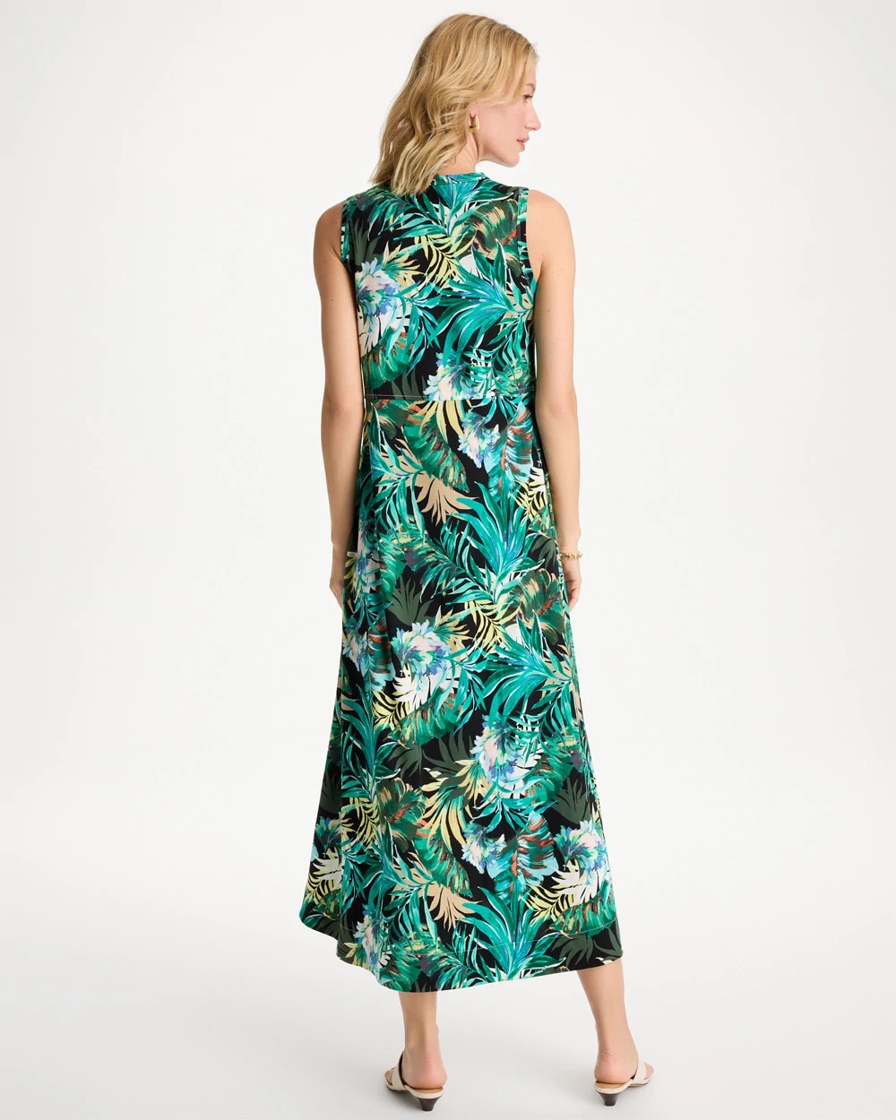 Chico's | Palm Printed Knit Maxi Dress/ Topanga Green