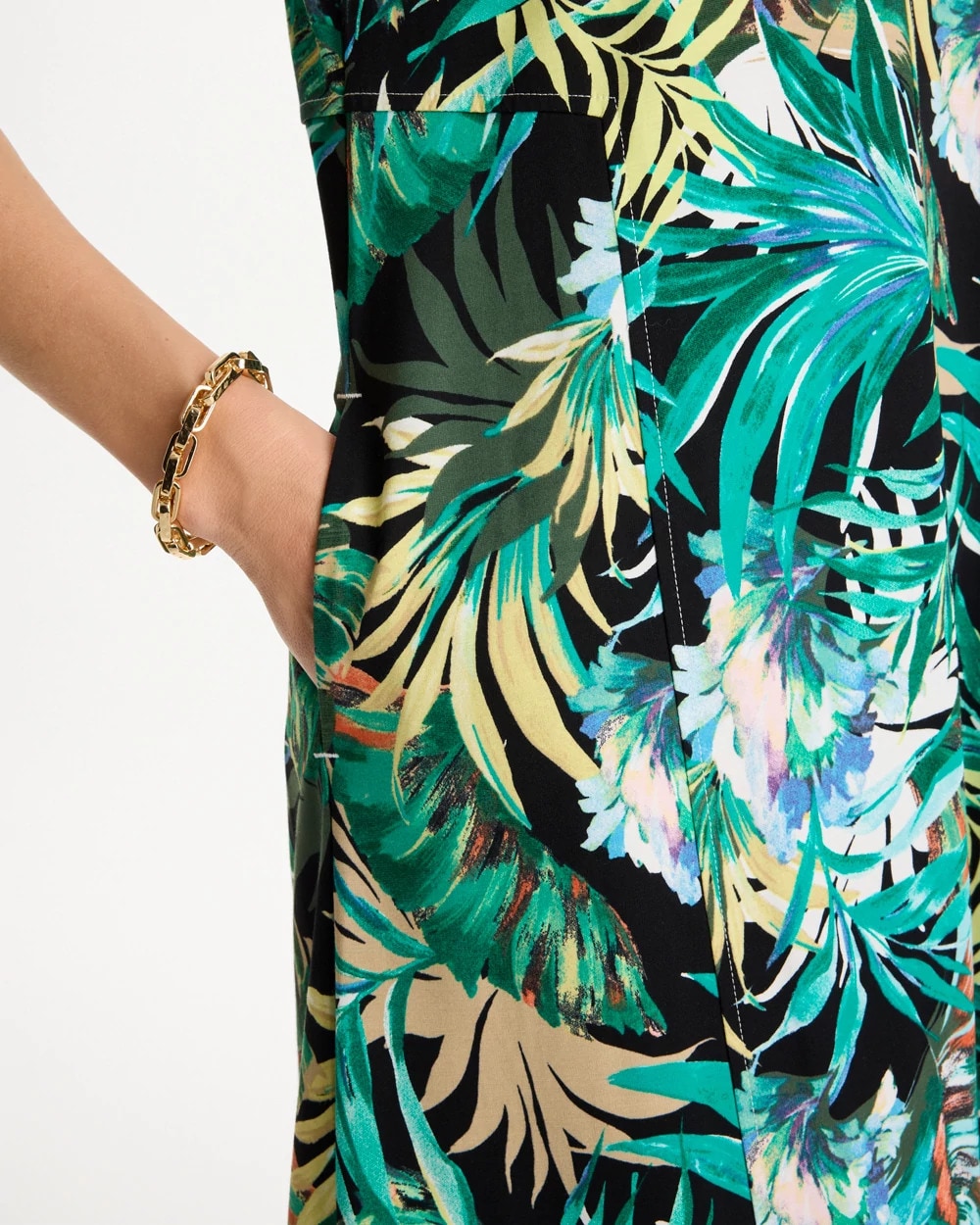 Chico's | Palm Printed Knit Maxi Dress/ Topanga Green