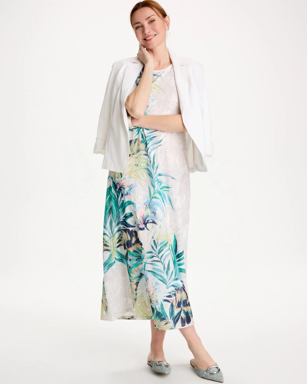 Chico's | Jersey Knit Tropical Maxi Dress/ Alabaster