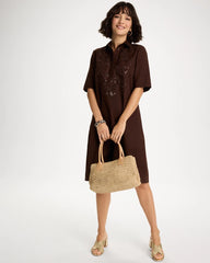 Chico's | Embellished Linen Popover Dress/ Deep Brown