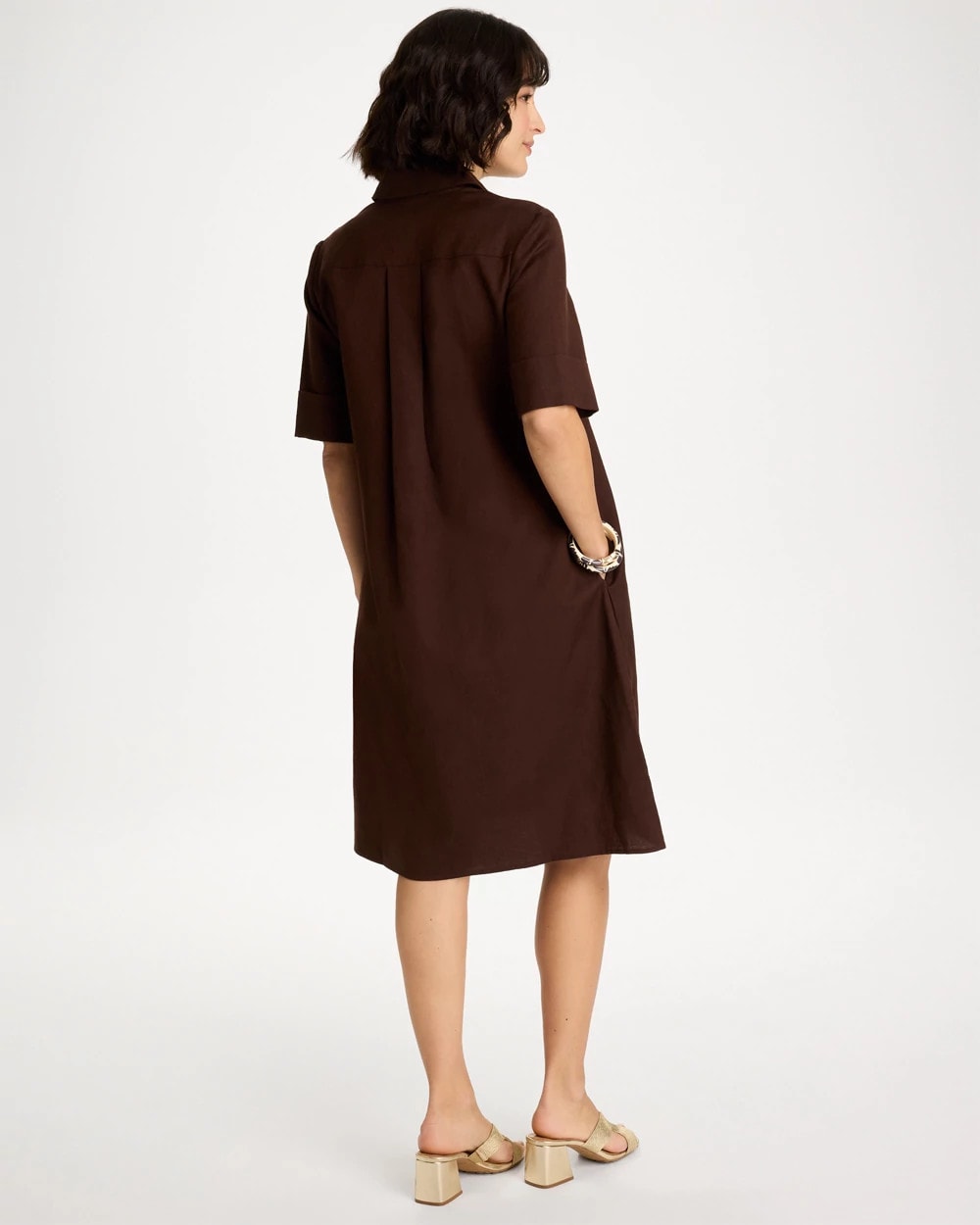 Chico's | Embellished Linen Popover Dress/ Deep Brown