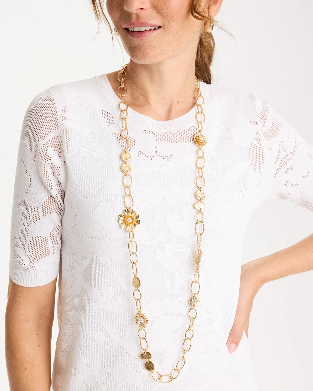 Chico's | Flower Long Single-Strand Necklace/ Gold