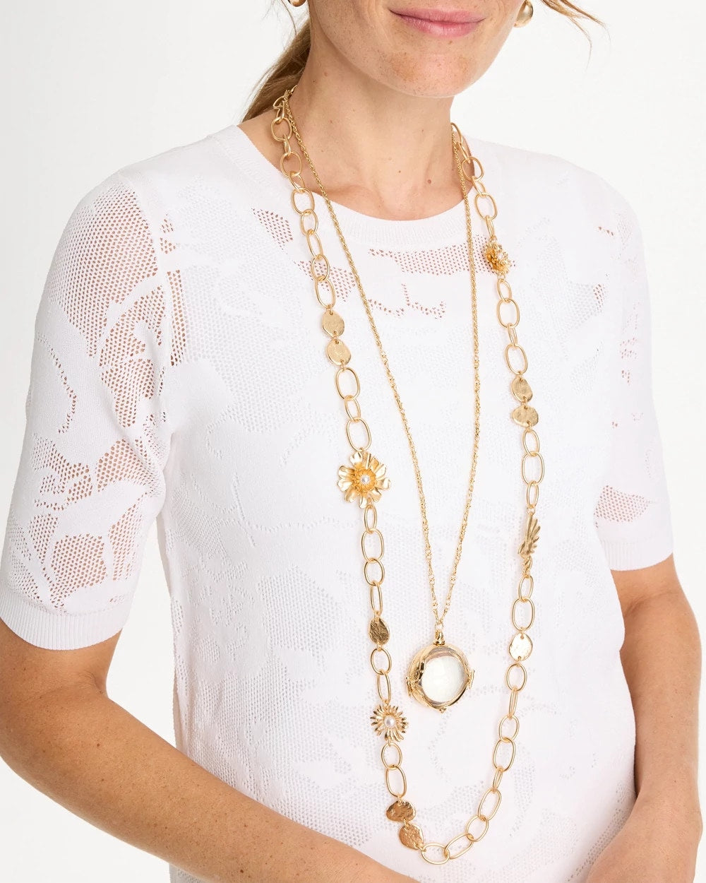 Chico's | Flower Long Single-Strand Necklace/ Gold