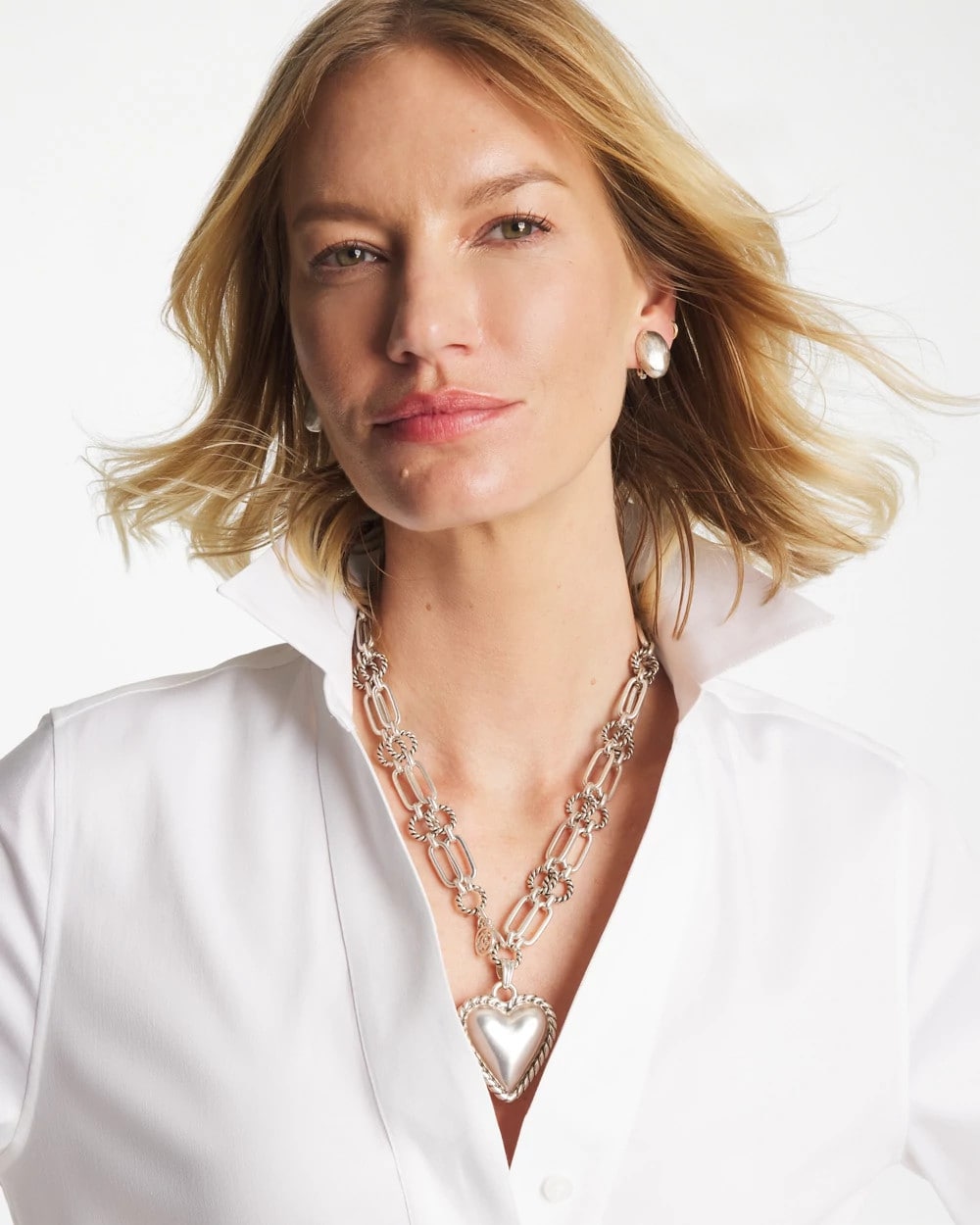 Chico's | Heart Twice As Nice Pendant Necklace/ Silver