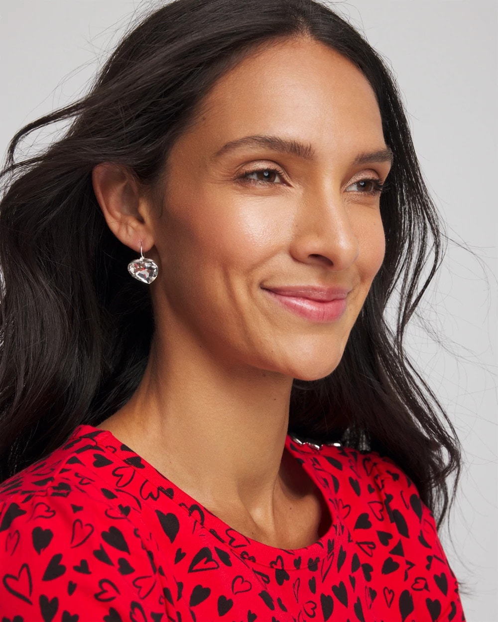 Chico's | Crystal Heart Gem Drop Earrings/ Neutral